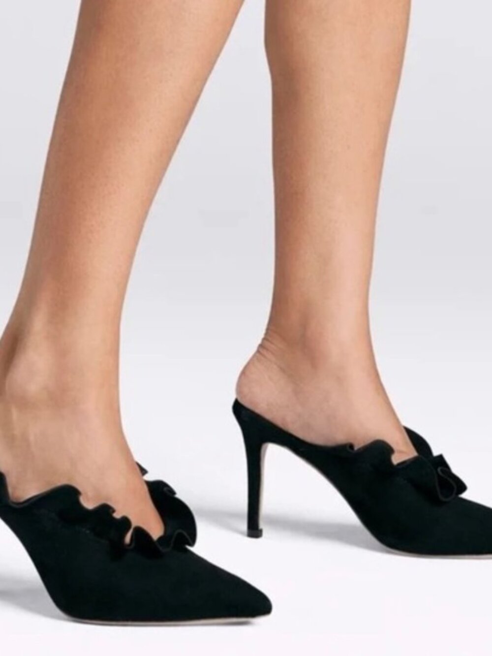 Loeffler Randall Black Suede Ruffle Mules